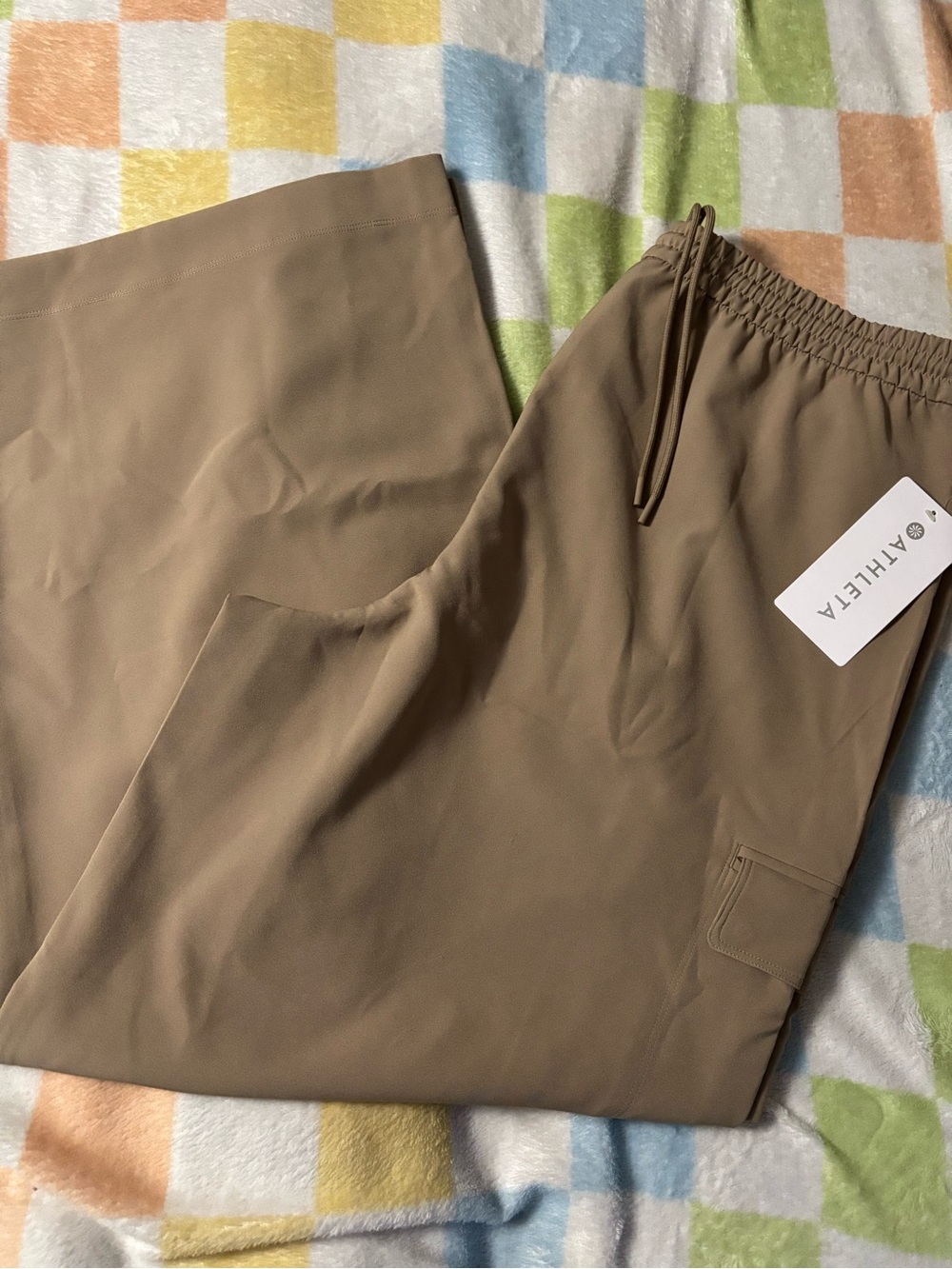 Athleta Wide-Leg Drawstring Pants in Taupe